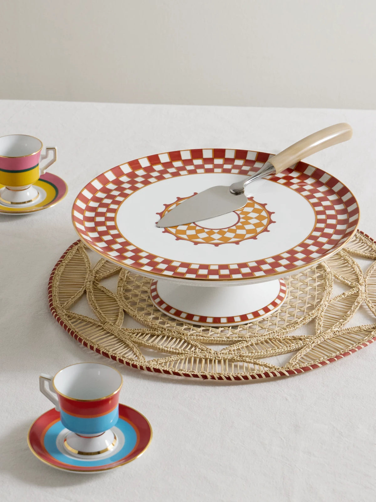 Image of Tableware. Product name - Gold-plated Porcelain Cake Stand in Orange colour by brand - La DoubleJ