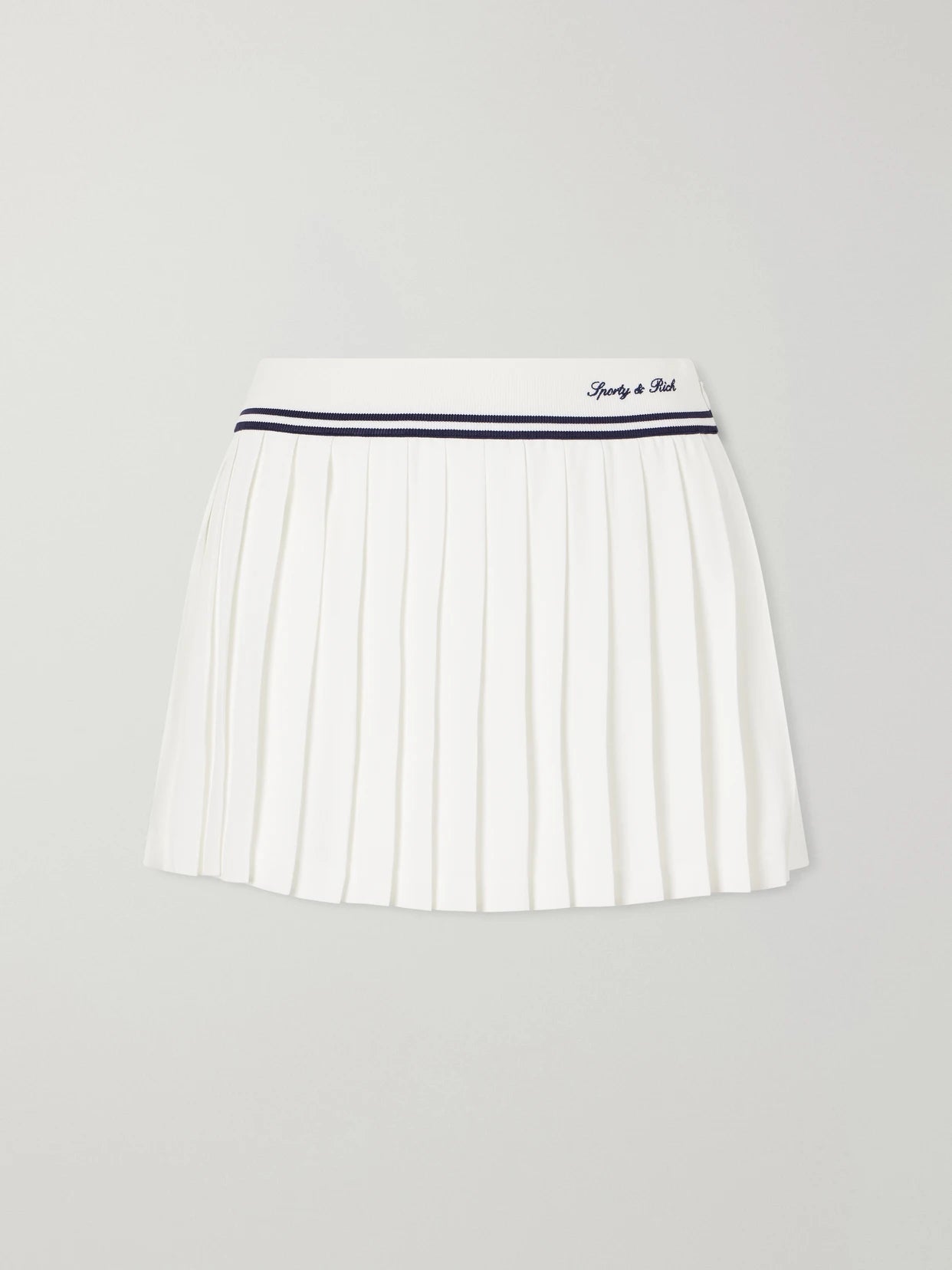 Abigail Pleated Embroidered Striped Crepe De Chine Mini Skirt
