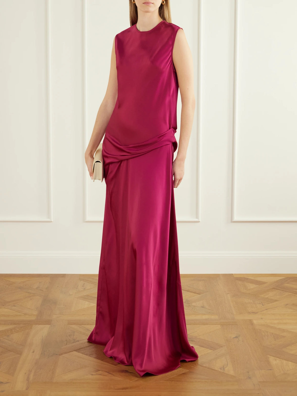 Image of Dresses. Product name - Draped Satin Gown in Pink colour by brand - Stella McCartney