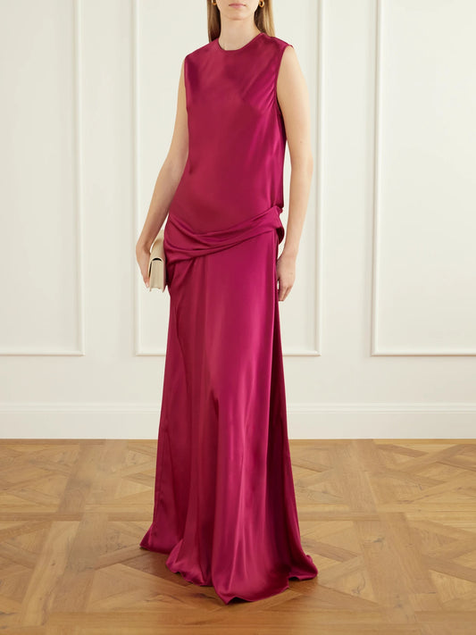 Image of Dresses. Product name - Draped Satin Gown in Pink colour by brand - Stella McCartney