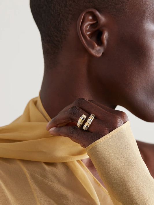Image of Rings. Product name - Bague Toi & Moi Gaufrette 14-karat White And Yellow Gold Diamond Ring in Multi colour by brand - Yvonne Léon