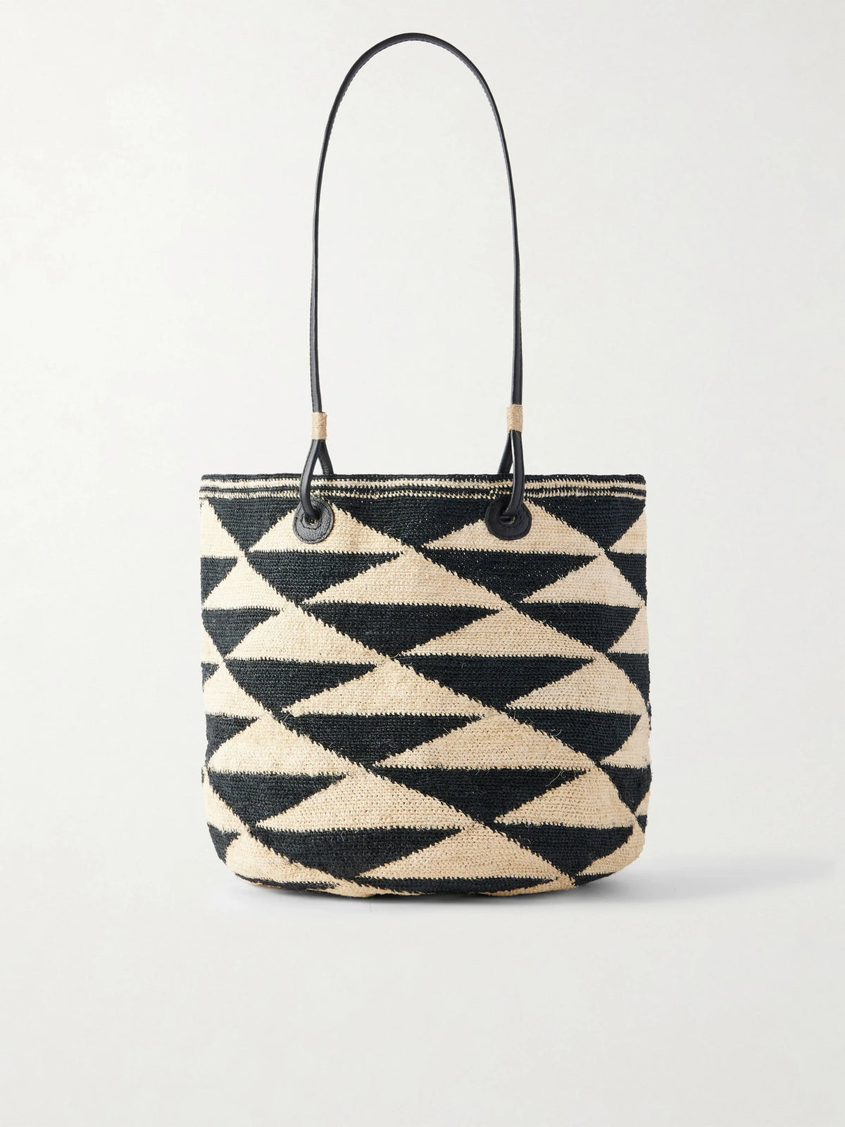 Shiga Medium Leather-trimmed Sisal Shoulder Bag