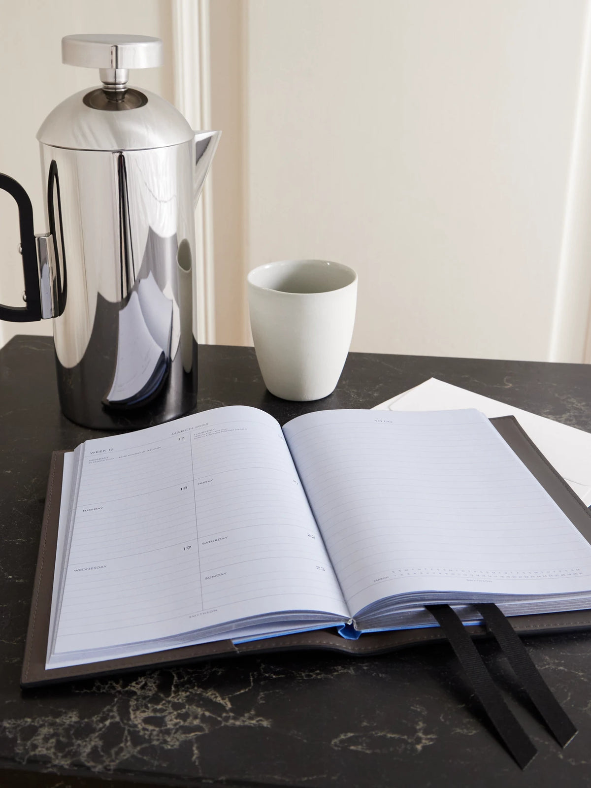 Image of Decor. Product name - Evergreen Ludlow Refillable Textured-leather Notebook in Taupe colour by brand - Smythson