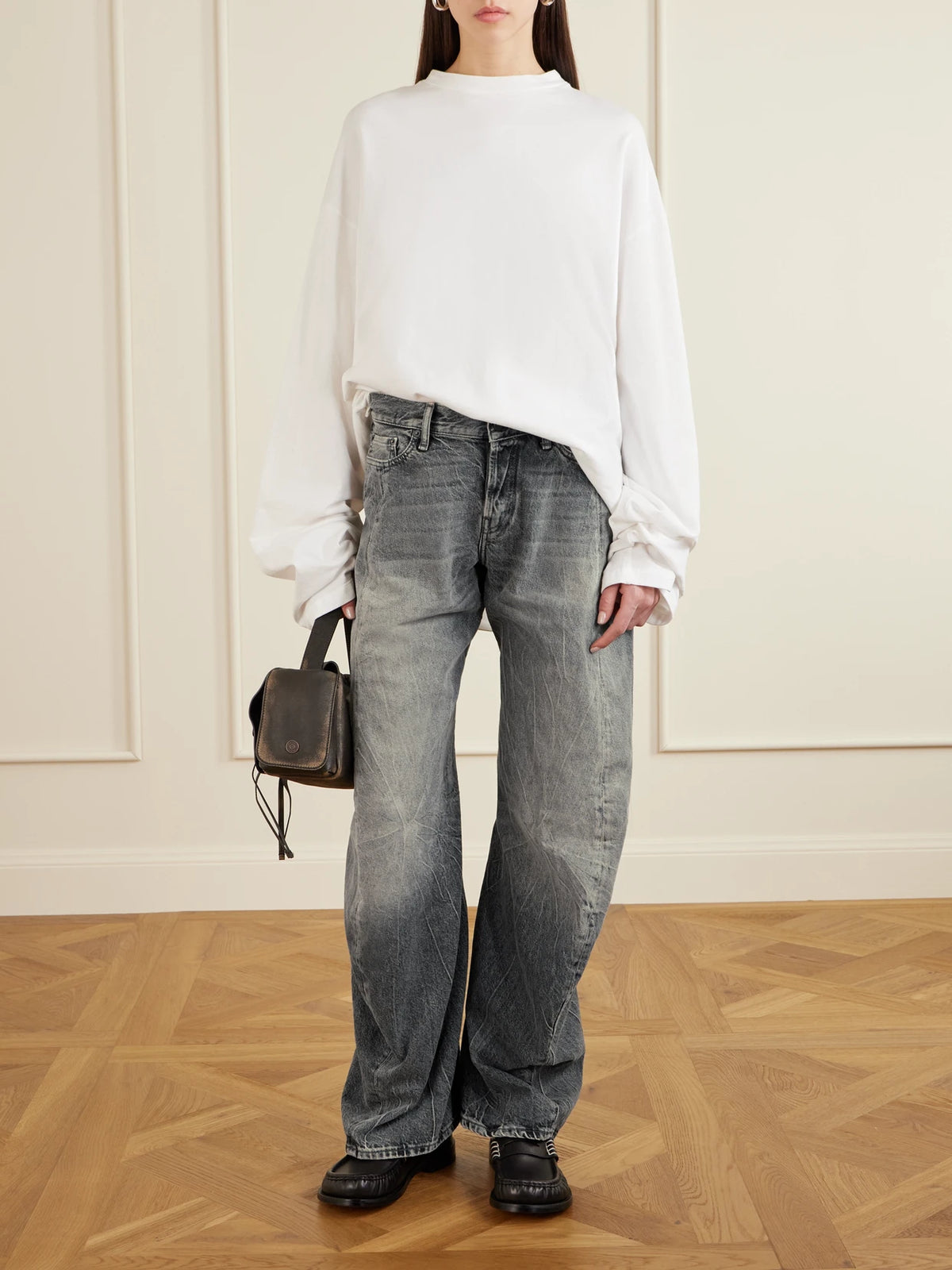 Image of Jeans. Product name - 2006f Low-rise Barrel-leg Jeans in Black colour by brand - Acne Studios