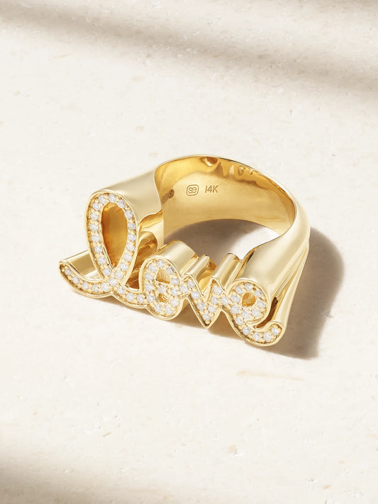 Love Script 14-karat Gold Diamond Ring