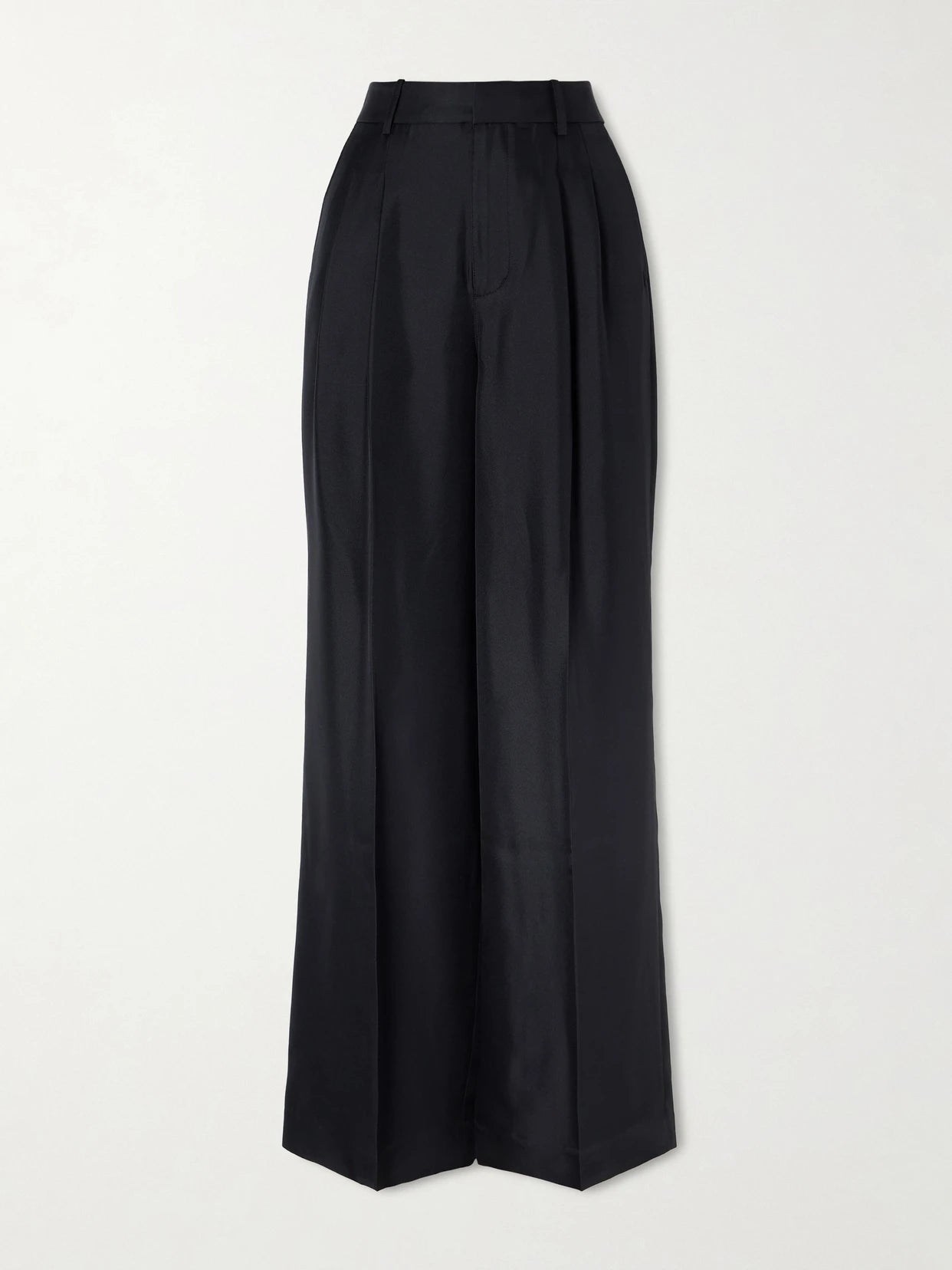 Image of a model wearing Pants. Product name - Pleated Silk-twill Wide-leg Pants in Black colour by brand - LISA YANG