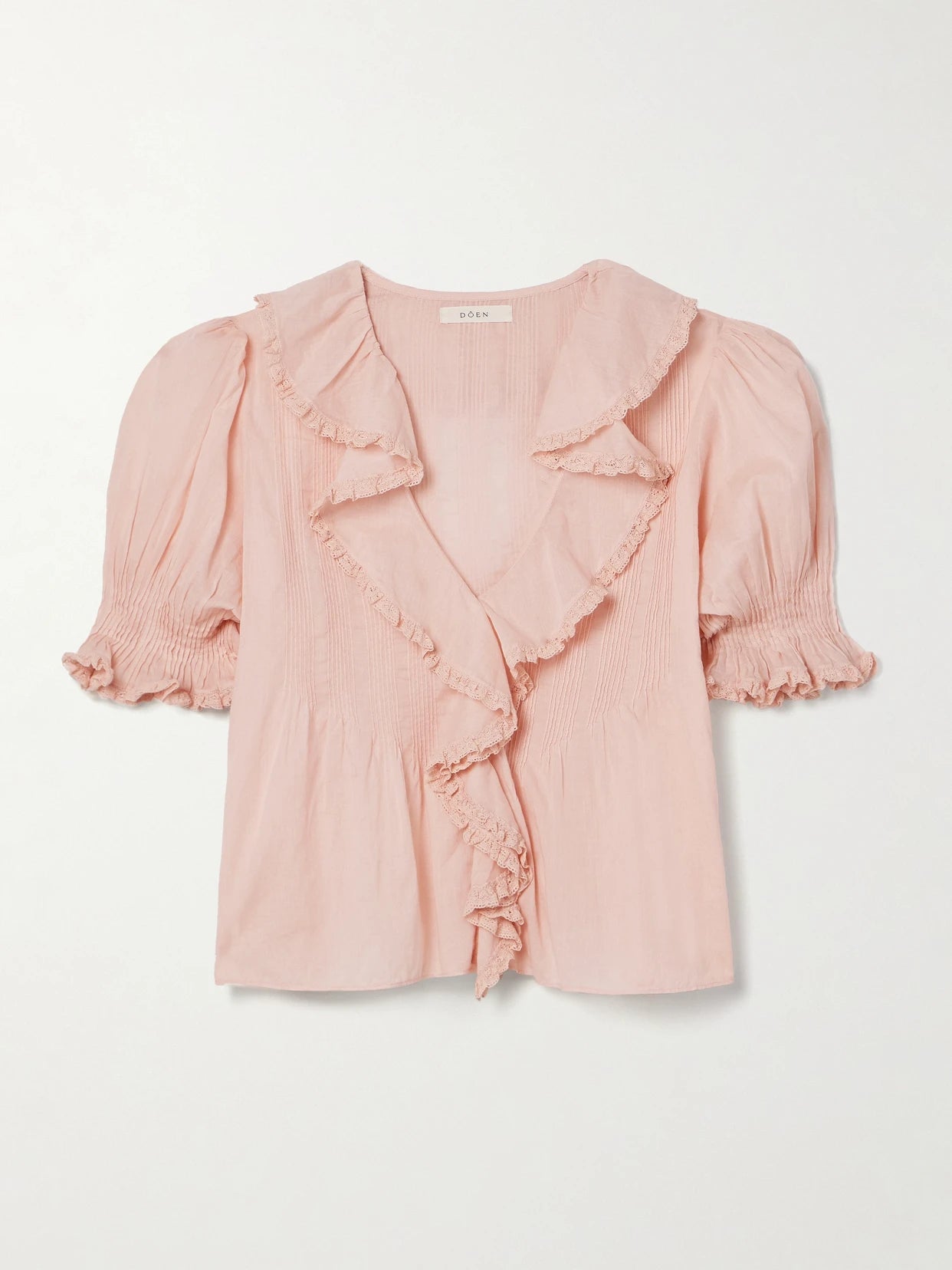 Henri Lace-trimmed Ruffled Pintucked Organic Cotton-voile Blouse