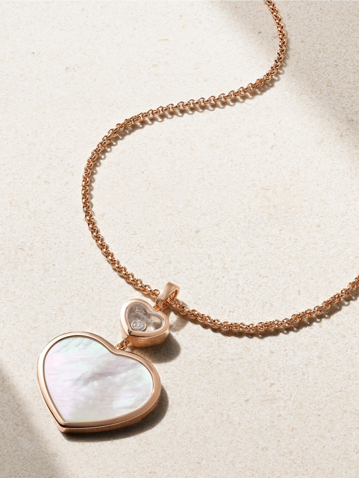 Happy Hearts 18-karat Rose Gold, Mother-of-pearl And Diamond Necklace