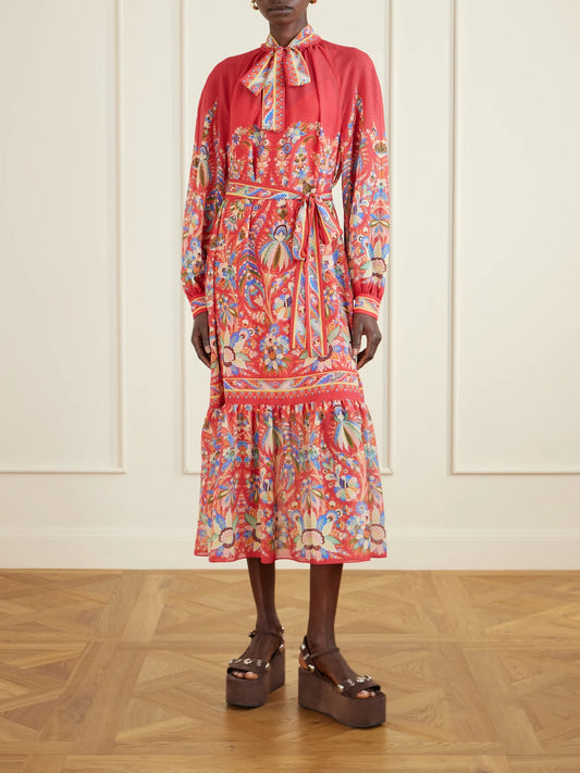 Image of Dresses. Product name - Floral-print Chiffon Midi Dress in Red colour by brand - Etro
