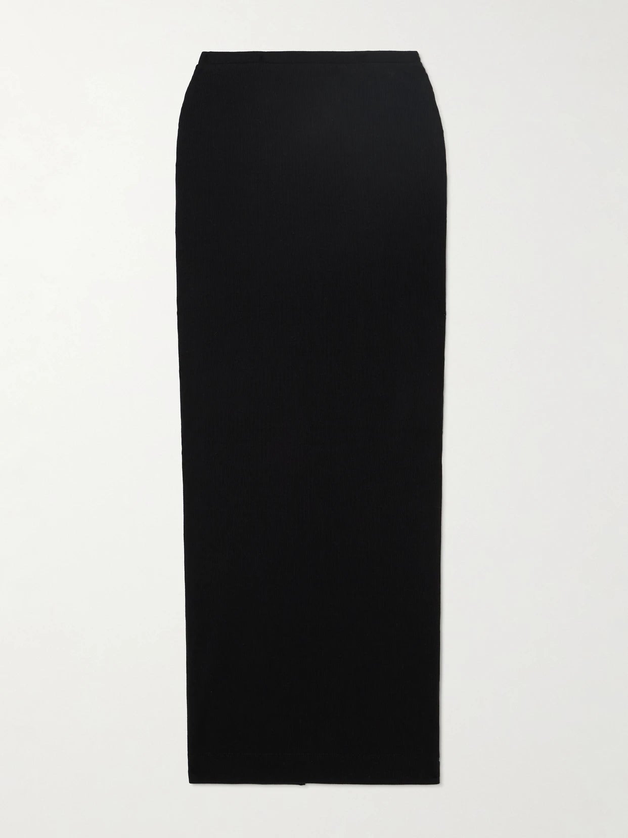 Image of a model wearing Skirts. Product name - Emma Ribbed Stretch-jersey Maxi Skirt in Black colour by brand - ÉTERNE