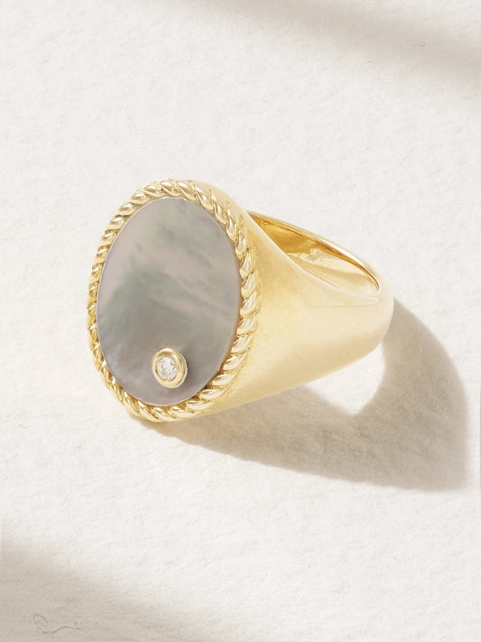 9-karat Gold, Mother-of-pearl And Diamond Signet Ring