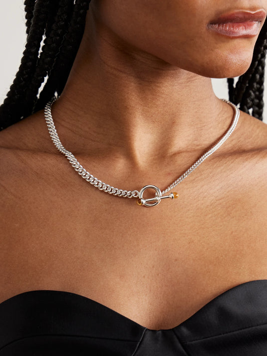 Image of Necklaces. Product name - Scout Barbell Sterling Silver Citrine Necklace in Multi colour by brand - Loren Stewart