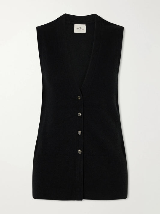 Image of a model wearing Outerwear. Product name - Soyo Organic Cashmere Fitted Cardigan in Black colour by brand - Le Kasha