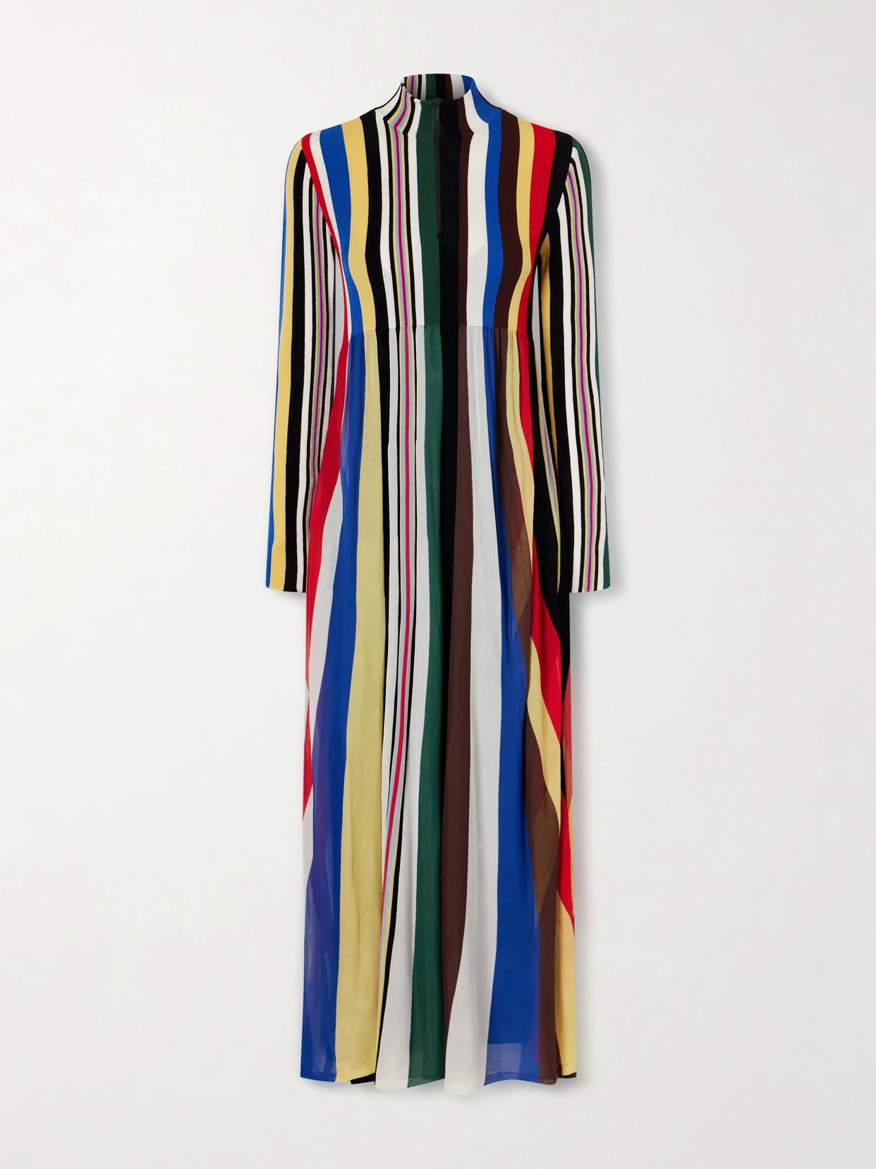 Striped Chiffon And Ribbed Jersey Maxi Dress