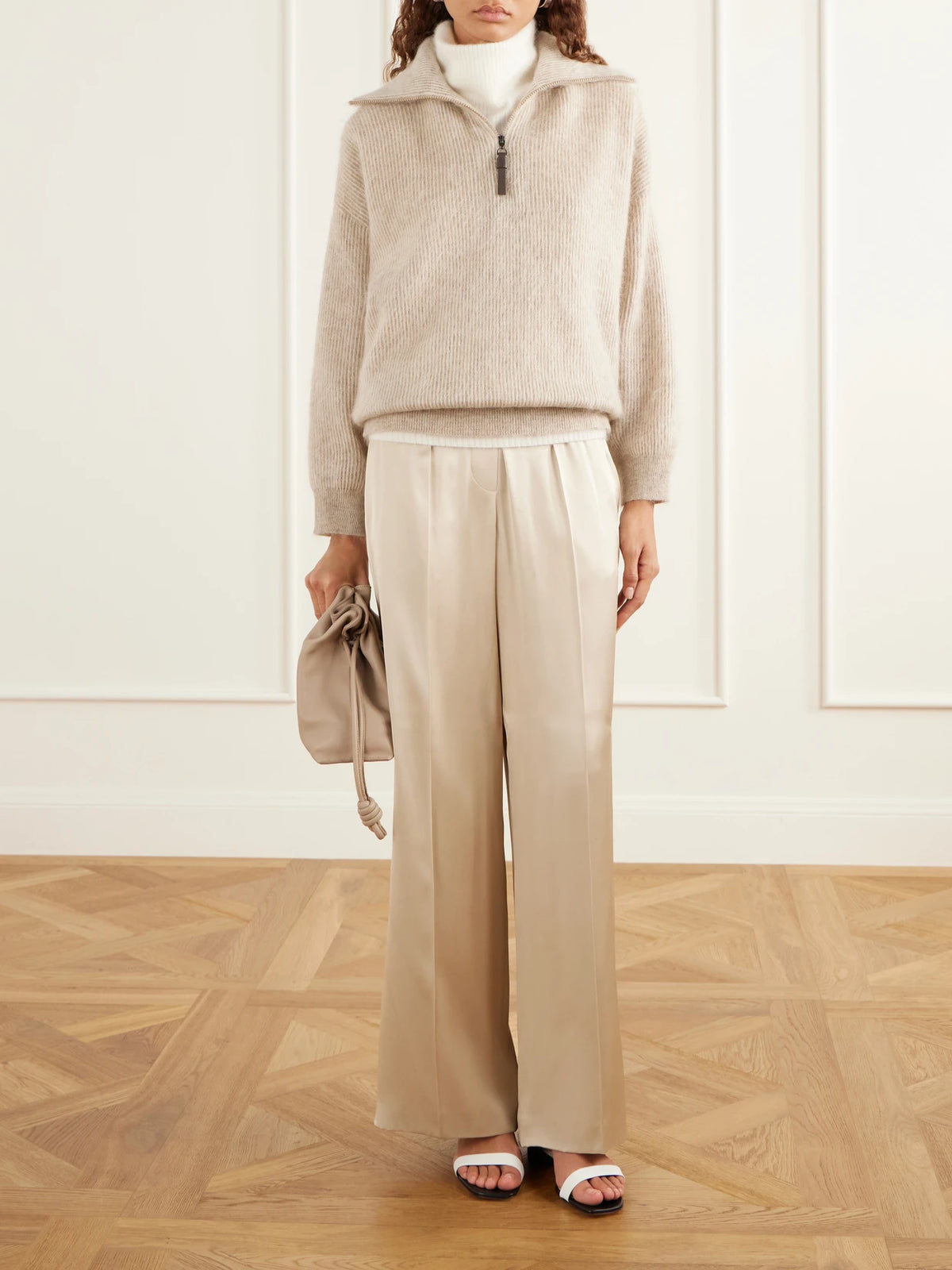 Image of Flats. Product name - Mabe 10 Leather Sandals in White colour by brand - Manolo Blahnik