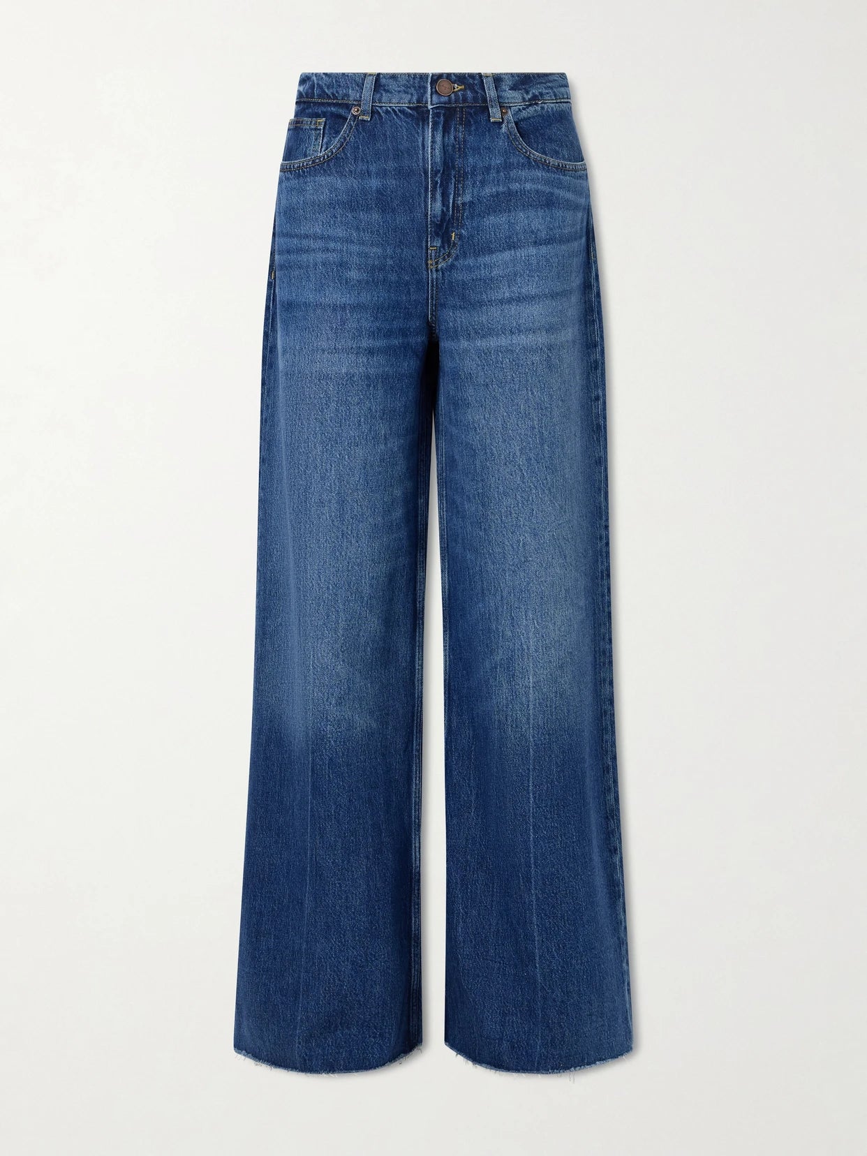 Image of Jeans. Product name - High-rise Wide-leg Jeans in Dark denim colour by brand - La Ligne