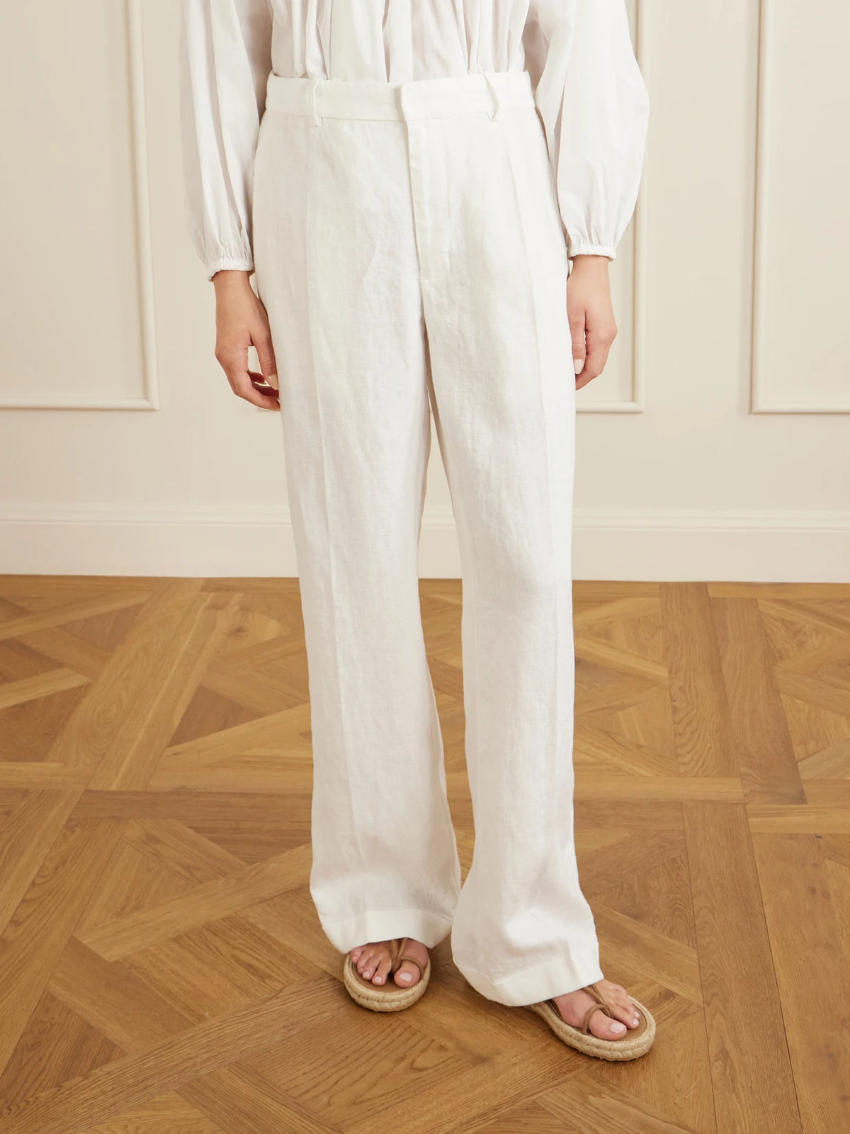 Pleated Linen Straight-leg Pants