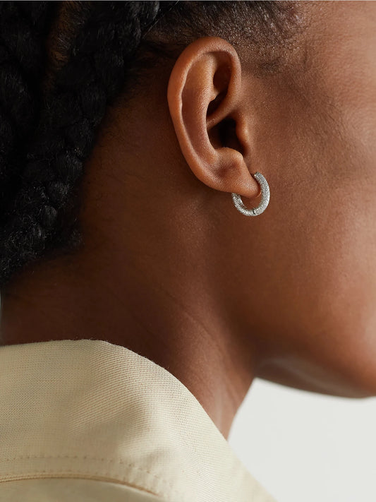 Image of Earrings. Product name - Florentine Finish 18-karat White Gold Hoop Earrings in Silver colour by brand - Carolina Bucci