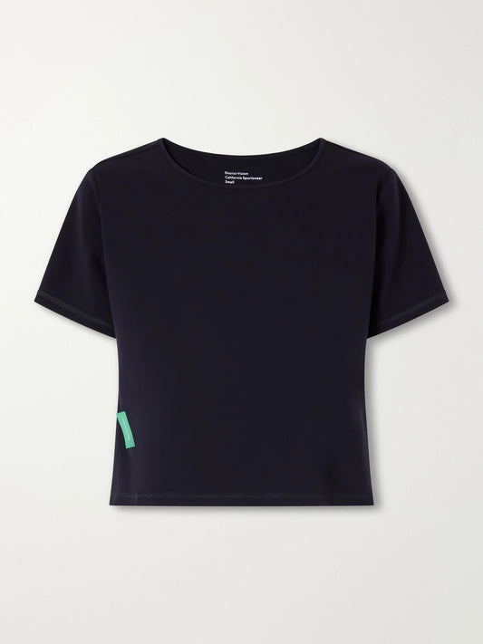 District Vision Cropped Logo-appliquéd Stretch-jersey T-shirt