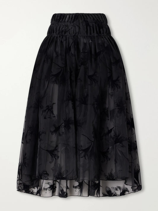 Pauline Dujancourt Rebecca Velvet-trimmed Organza Midi Skirt