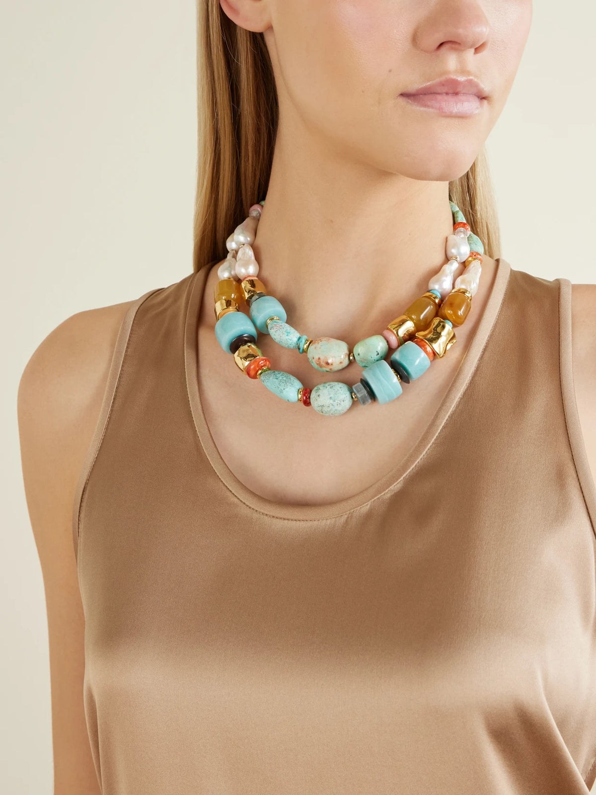 Image of Necklaces. Product name - Ariel Gold-plated Multi-stone Necklace in Multi colour by brand - Lizzie Fortunato