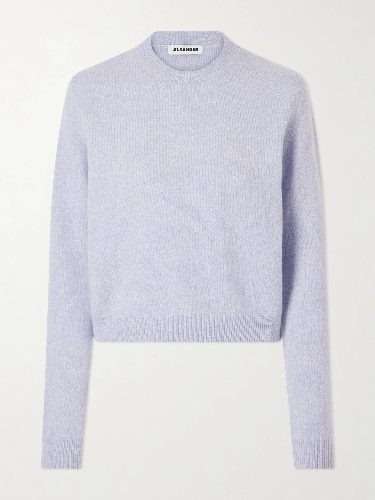 Image of a model wearing Outerwear. Product name - Cropped Wool And Cashmere-blend Sweater in Light blue colour by brand - Jil Sander