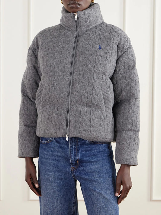Polo Ralph Lauren Padded Quilted Cable-knit Wool And Cashmere-blend Jacket