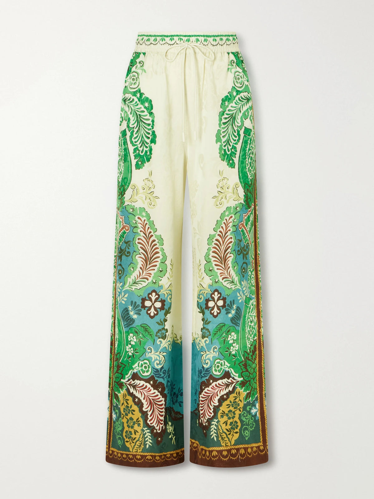 ALÉMAIS Florence Drawstring Floral-print Satin-jacquard Wide-leg Pants