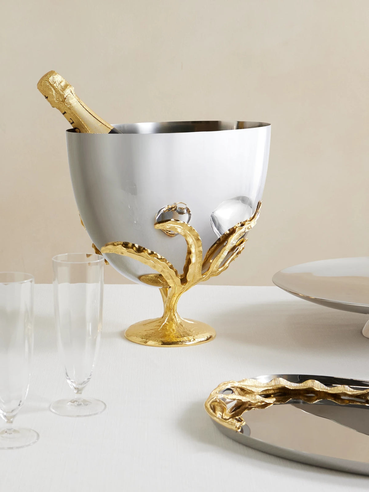 Image of Tableware. Product name - Fern Gold-plated And Stainless Steel Champagne Bucket in Silver colour by brand - L'Objet