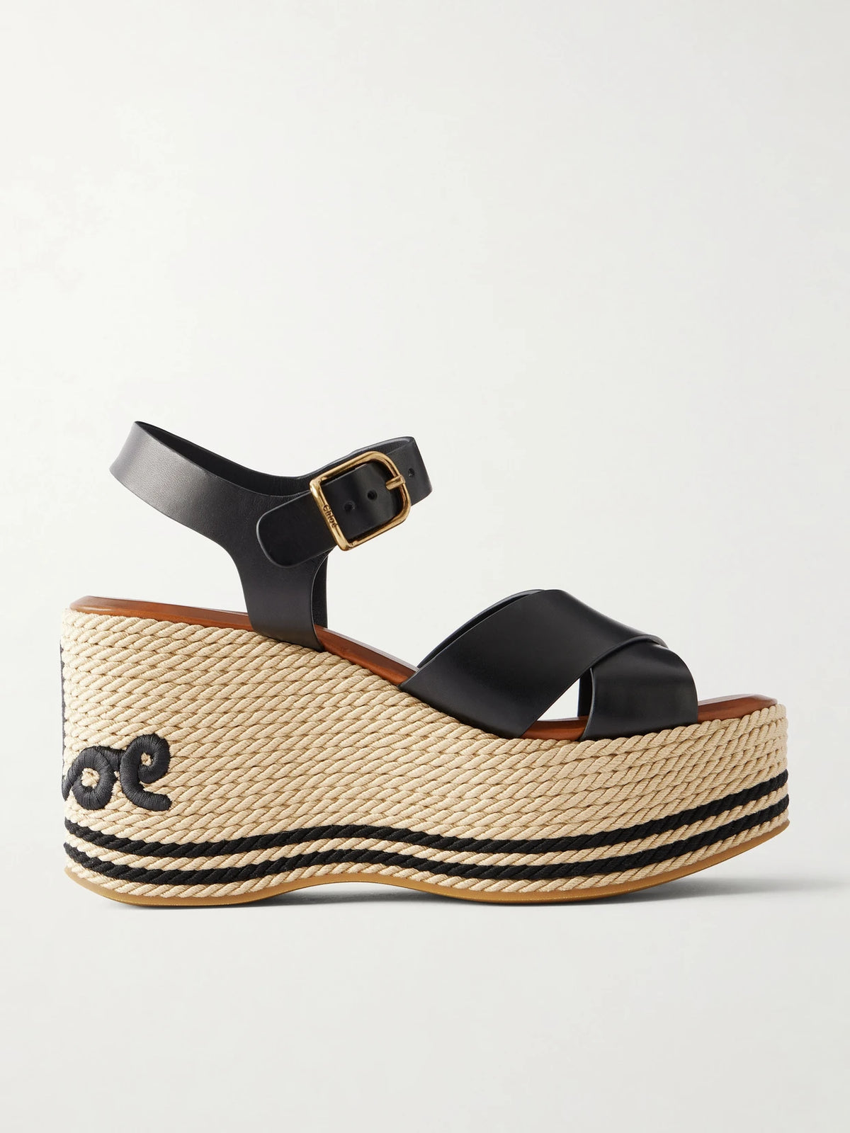Logo-embroidered Leather Platform Sandals