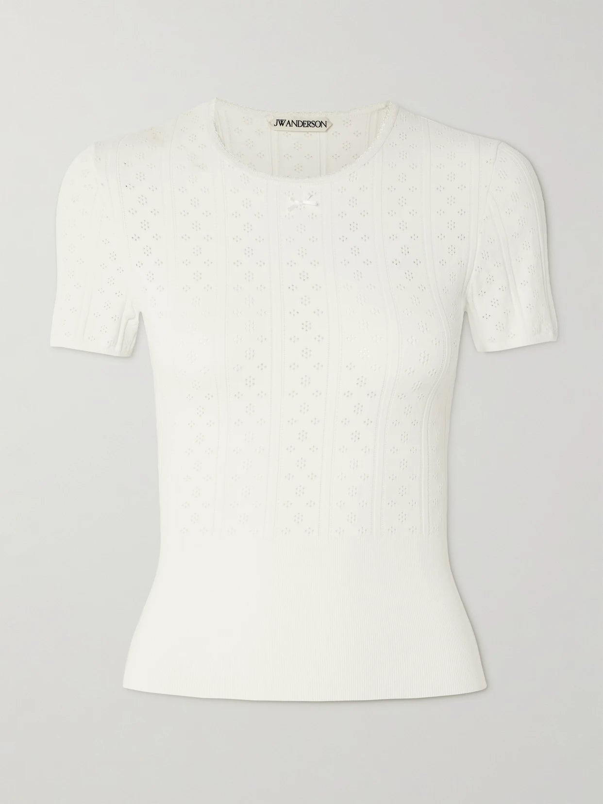 Bow-detailed Recycled Pointelle-knit T-shirt