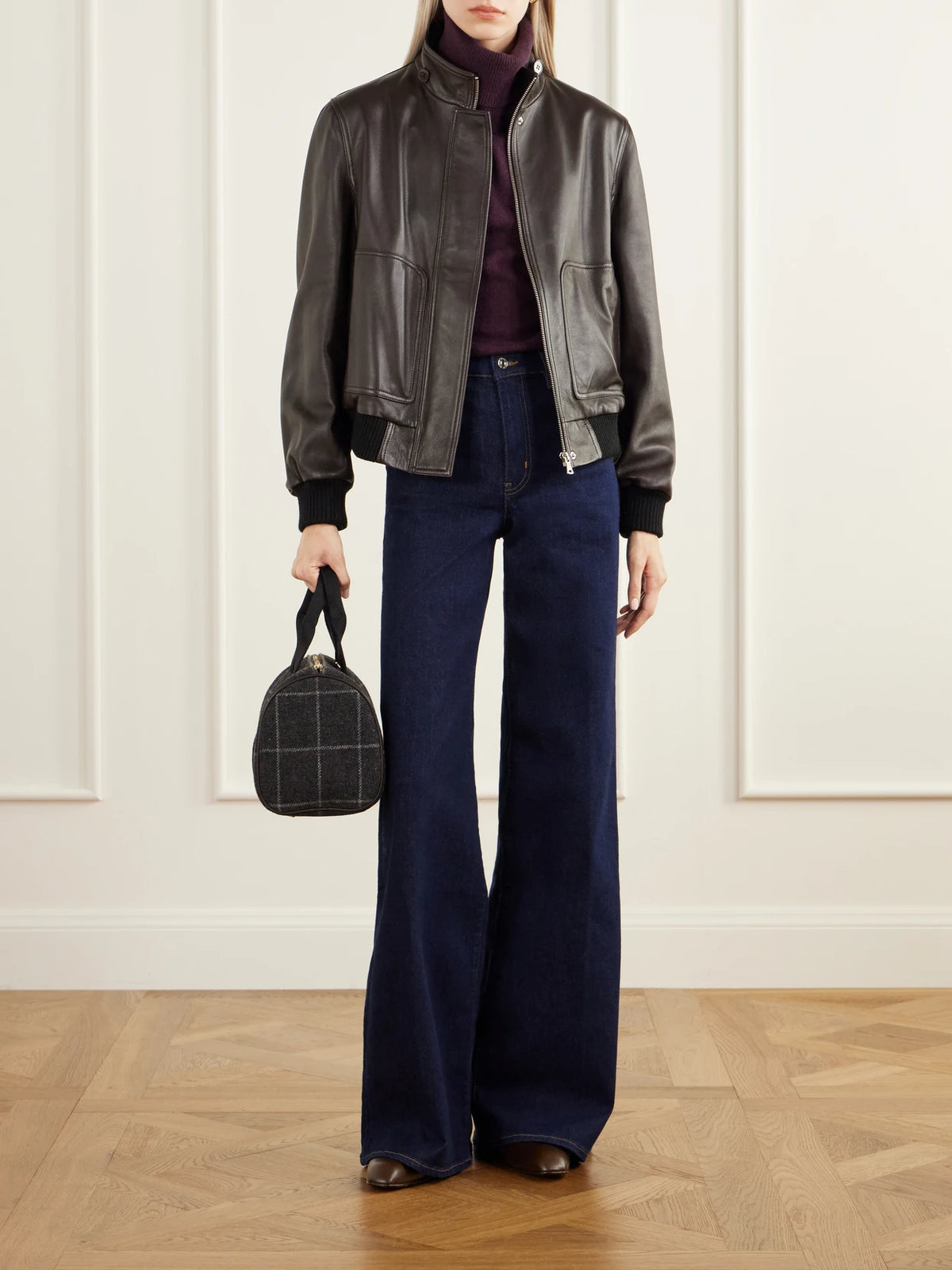 RUE de VERNEUIL Périple Checked Webbing And Leather-trimmed Wool-tweed Tote