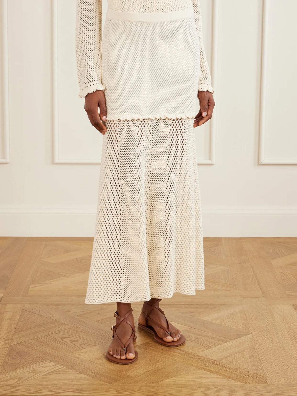 Mural Crocheted Cotton Midi Skirt