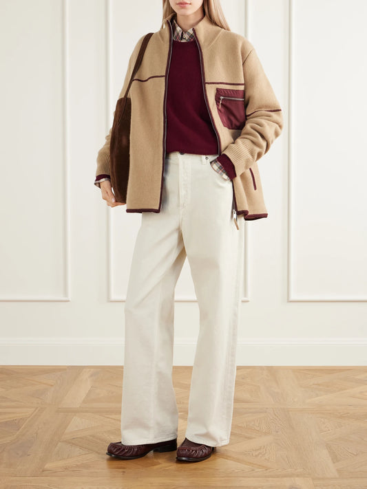 Image of Coats & Jackets. Product name - Louis Rib-trimmed Wool And Cashmere-blend Felt Jacket in Camel colour by brand - Guest In Residence