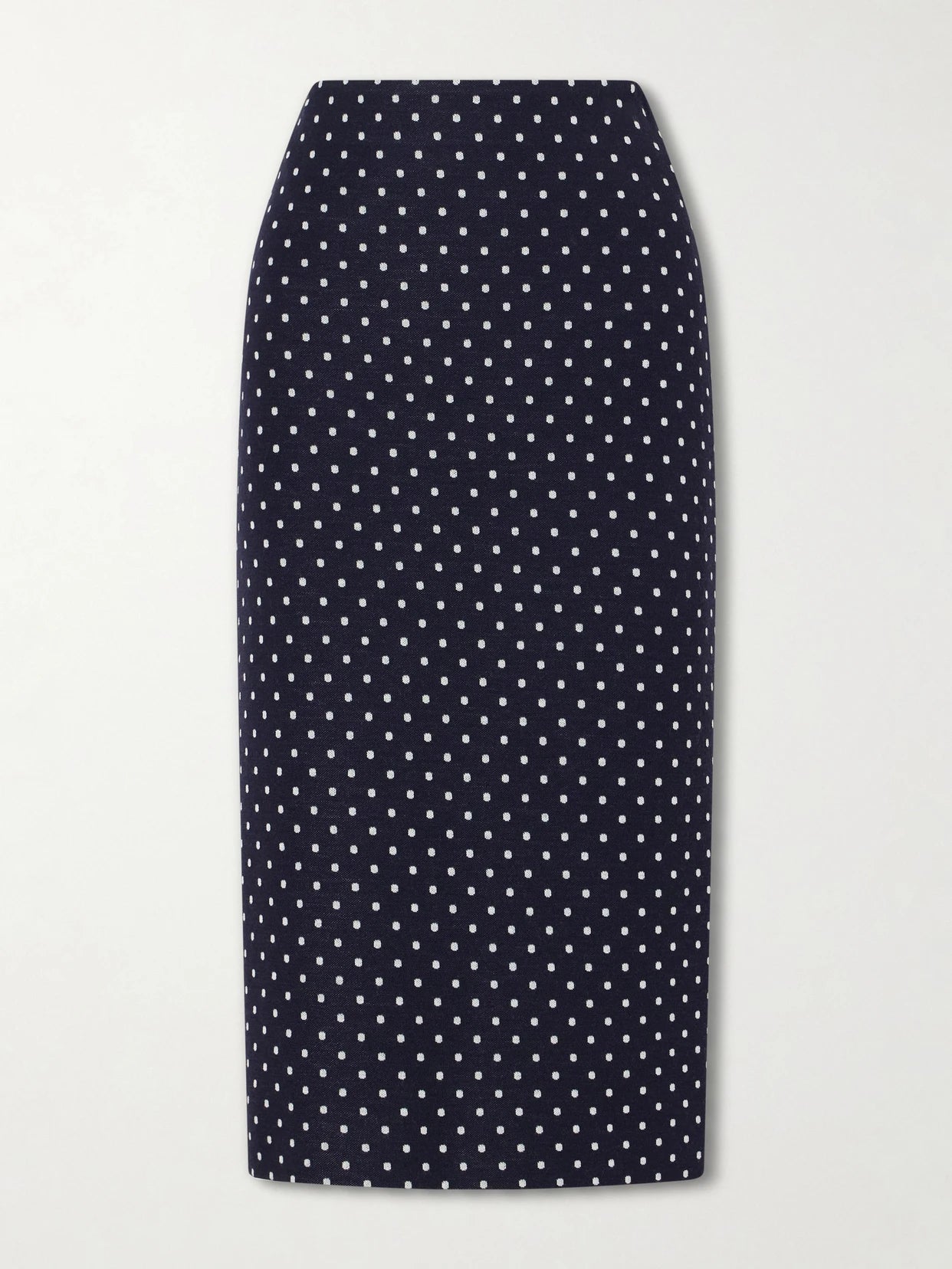 Image of a model wearing Skirts. Product name - Polka-dot Jersey Midi Skirt in Navy colour by brand - Max Mara