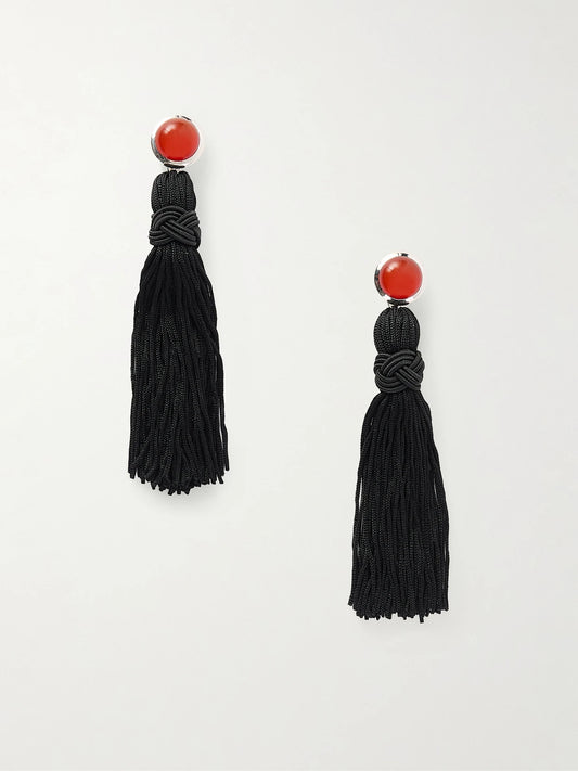 Cleo Tasseled Silver And Cornelian Earrings