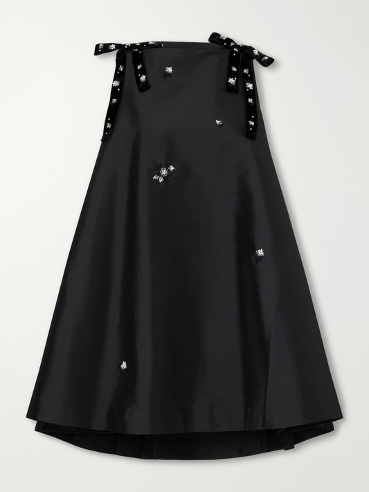 BERNADETTE Melody Embellished Velvet-trimmed Satin Mini Dress