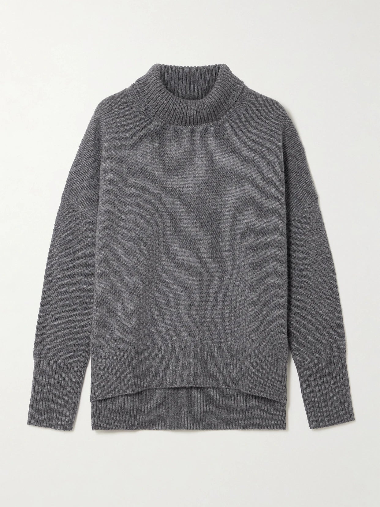 Image of a model wearing Outerwear. Product name - Heidi Cashmere Turtleneck Sweater in Gray colour by brand - LISA YANG