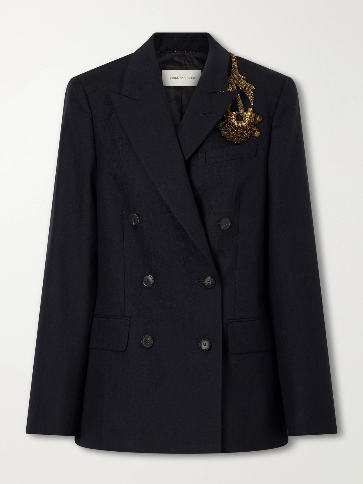 Dries Van Noten Embellished Double-breasted Wool Blazer