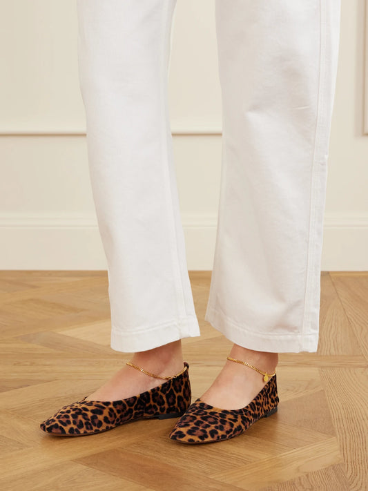 Embellished Leopard-print Velvet Ballerina Flats
