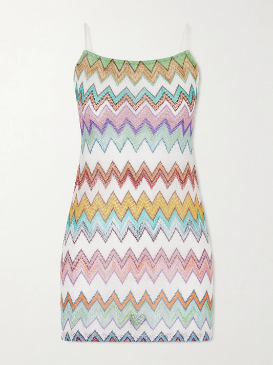Image of Dresses. Product name - Striped Metallic Crocheted-knit Cover-up in Multi colour by brand - Missoni
