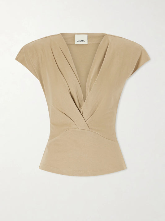 Image of T-Shirts. Product name - Nadrine Cotton-jersey T-shirt in Beige colour by brand - ISABEL MARANT