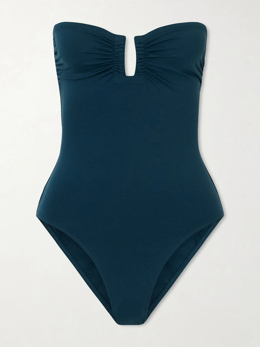 Image of Swimwear. Product name - Les Essentiels Cassiopée Bandeau Swimsuit in Navy colour by brand - Eres