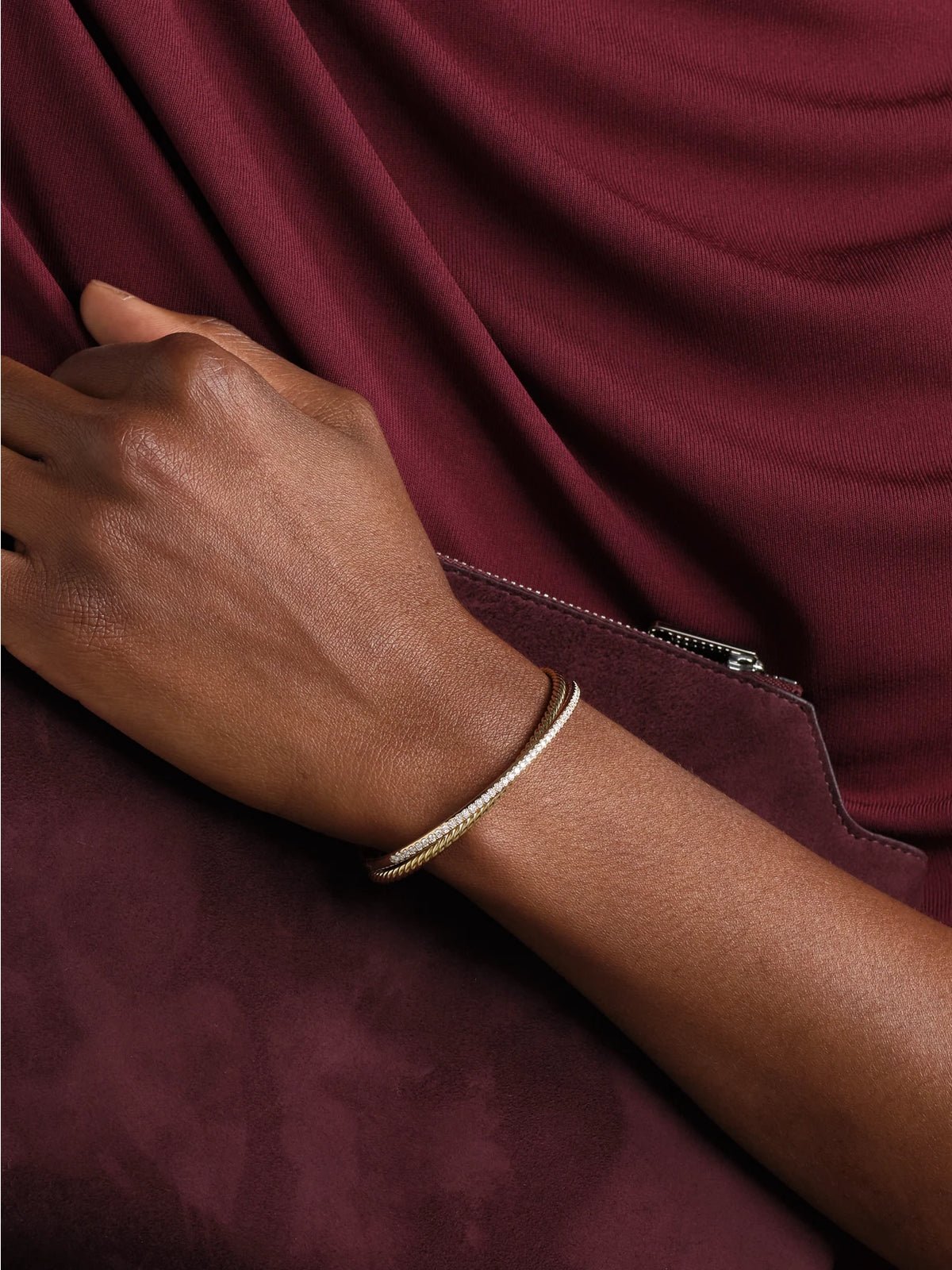 Image of Bracelets. Product name - Crossover 18-karat Gold Diamond Cuff in Multi colour by brand - David Yurman