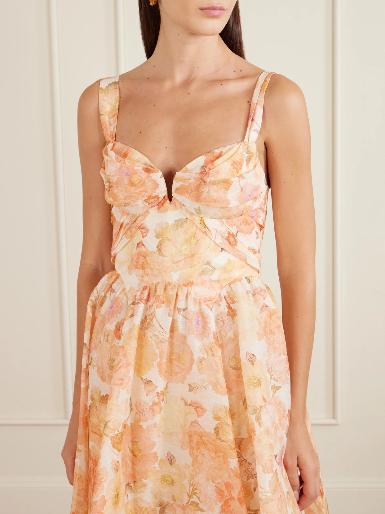 Rebellion Floral-print Linen And Silk-blend Bustier Midi Dress