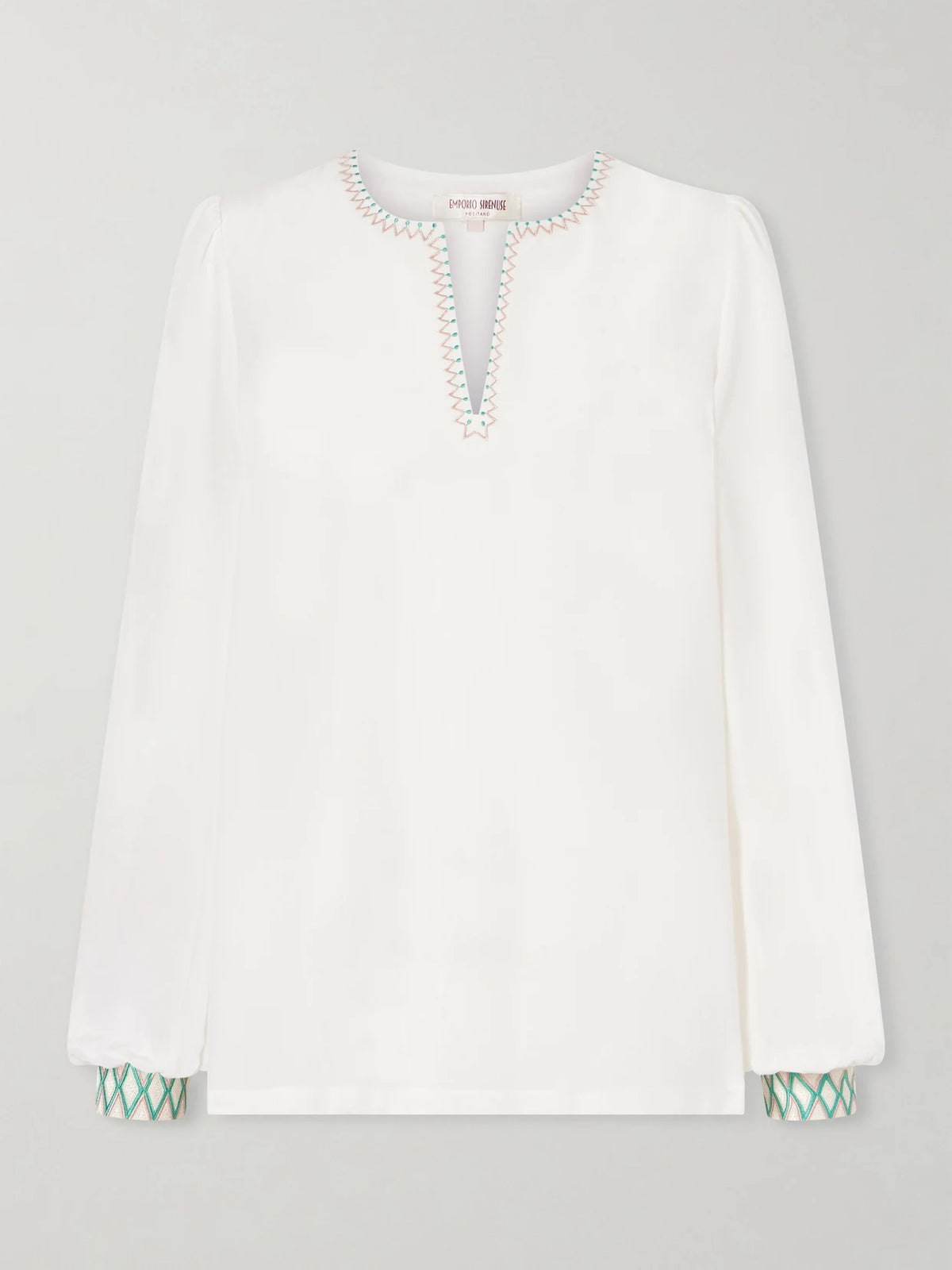 Emporio Sirenuse Vera Embroidered Silk-crepe Blouse