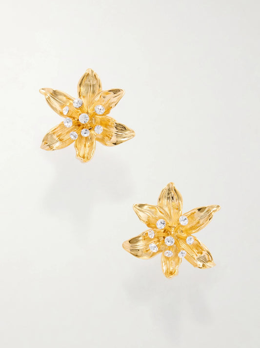 Oscar de la Renta Lily Crystal-embellished Gold-tone Earrings