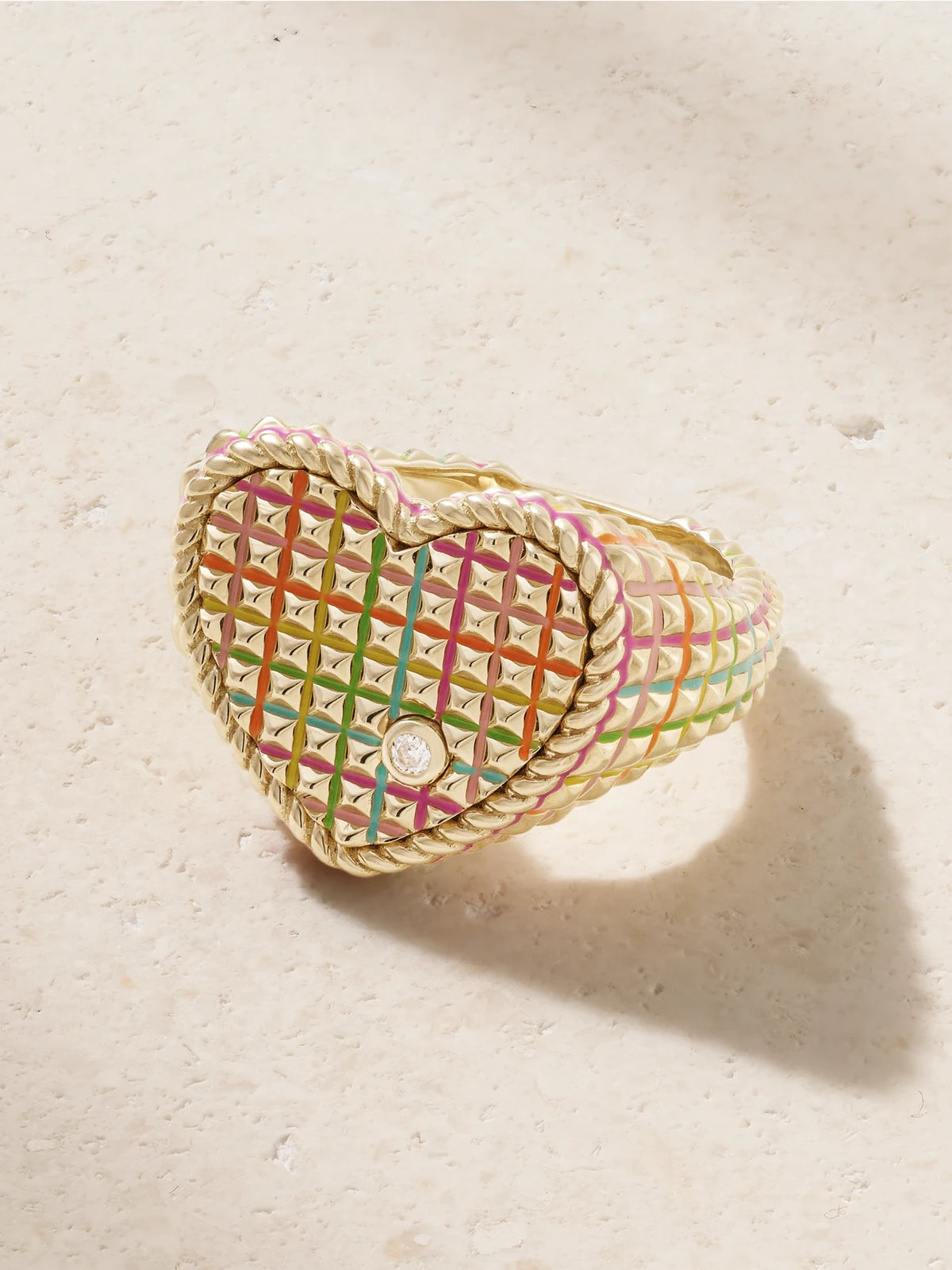 Chevaliere Coeur 9-karat Gold, Diamond And Enamel Ring