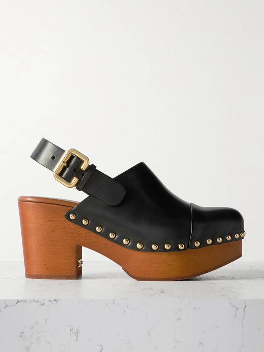 Jeannette Studded Leather Slingback Platform Clogs
