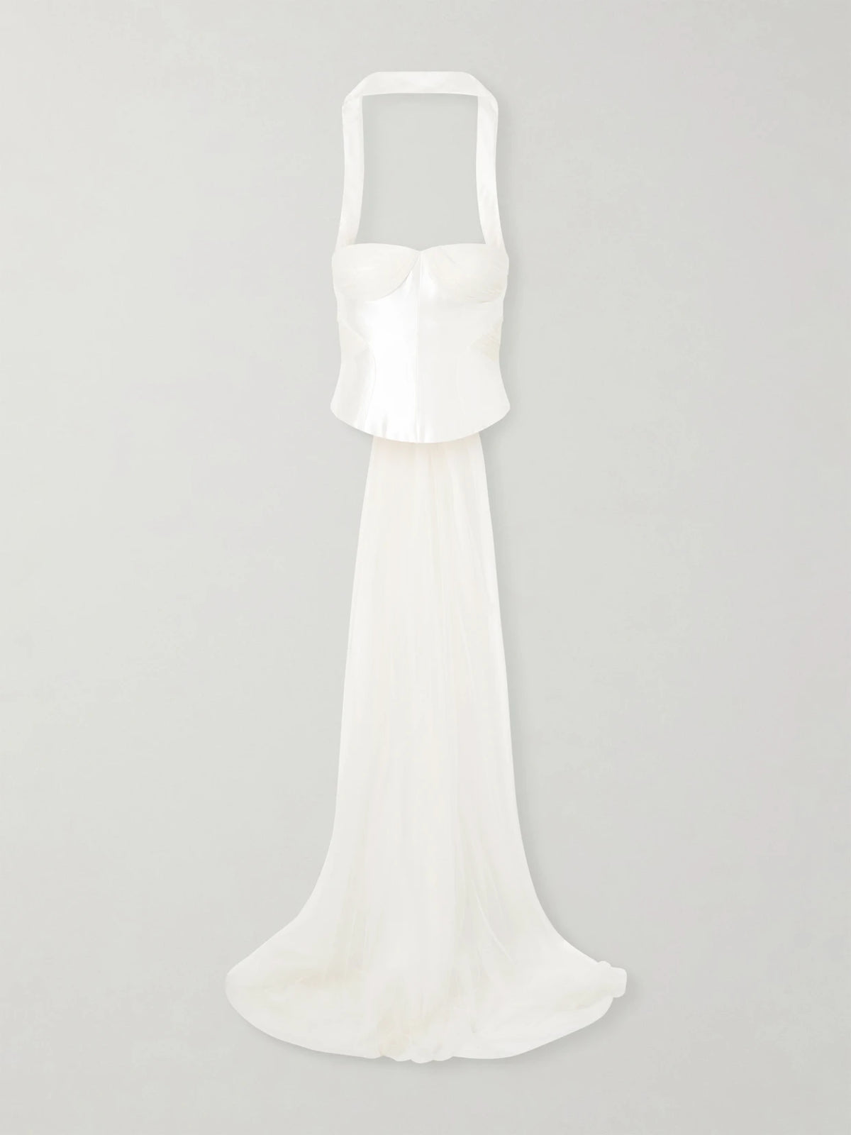 Danielle Frankel Viola Gathered Draped Tulle-trimmed Wool And Silk-blend Twill Top
